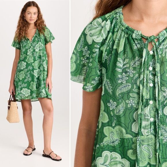 Anthropologie Sundry Mini Swing Dress in Everly Floral Tropical Green Size 0 XS - Picture 4 of 16